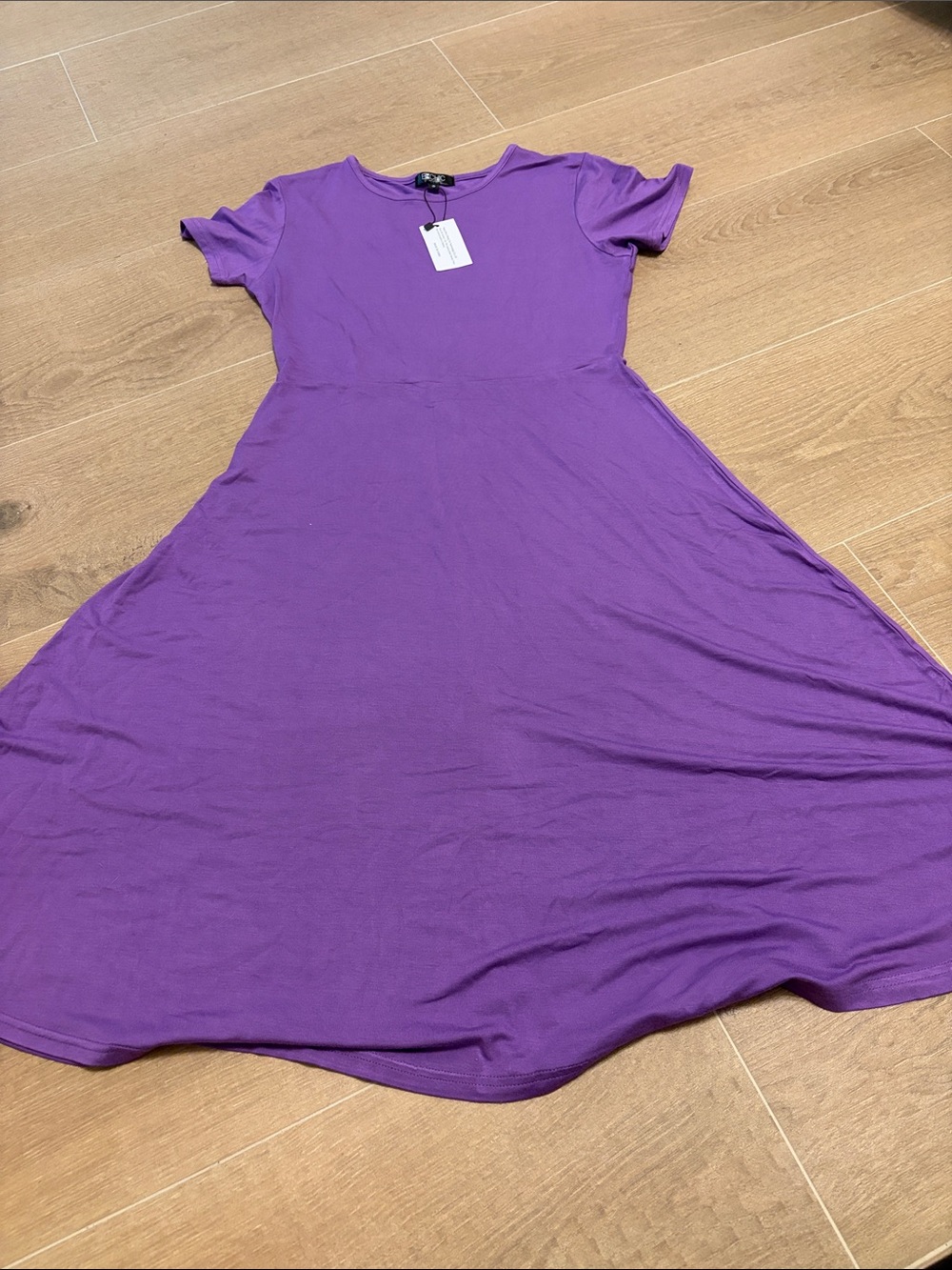 Women's Crewneck Purple Midi Swing Dress with Short Sleeves